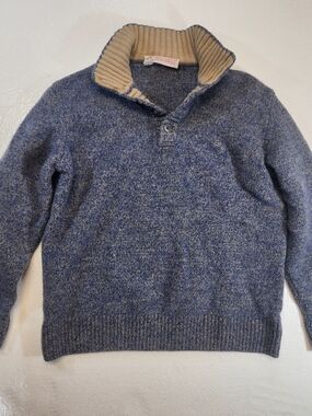 Riccardo Piacenza Men's Blue Shawl-Collar Crewneck Sweater Contrast Rib Collar